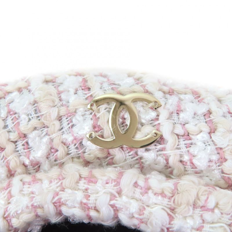 CHANEL 2024 24P Tweed Casket With Coco Mark Hardware Hat Pink L Made In Italy