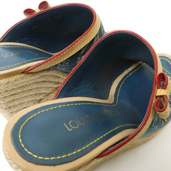 Louis Vuitton Monogram Denim Wedge Sole Sandals 36 Espadrilles Louis Vuitton
