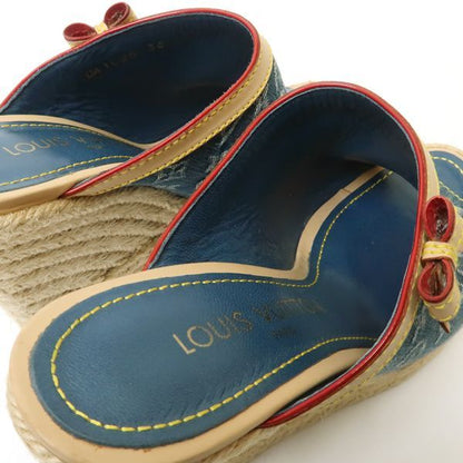 Louis Vuitton Monogram Denim Wedge Sole Sandals 36 Espadrilles Louis Vuitton