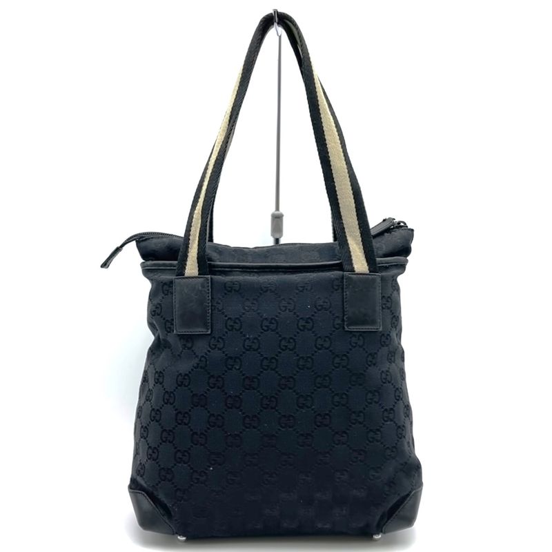 Gucci 019 0402 Tote Handbag GG Canvas Leather Black Simple Casual Ladies Men