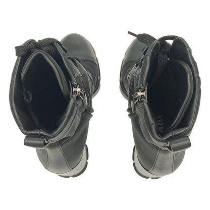 Prada Leather And Nylon Ankle Boots Plate Nylon Switch Leather Heeled Boots