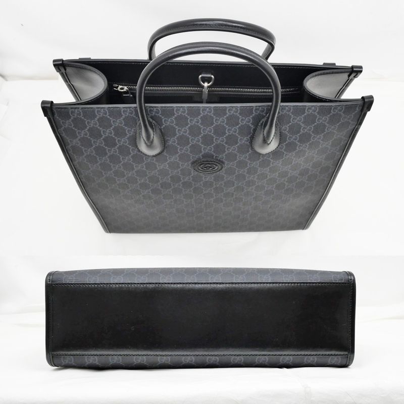 Gucci Tote Bag Interlocking G 2WAY Hand Black Shoulder - Leather 674155