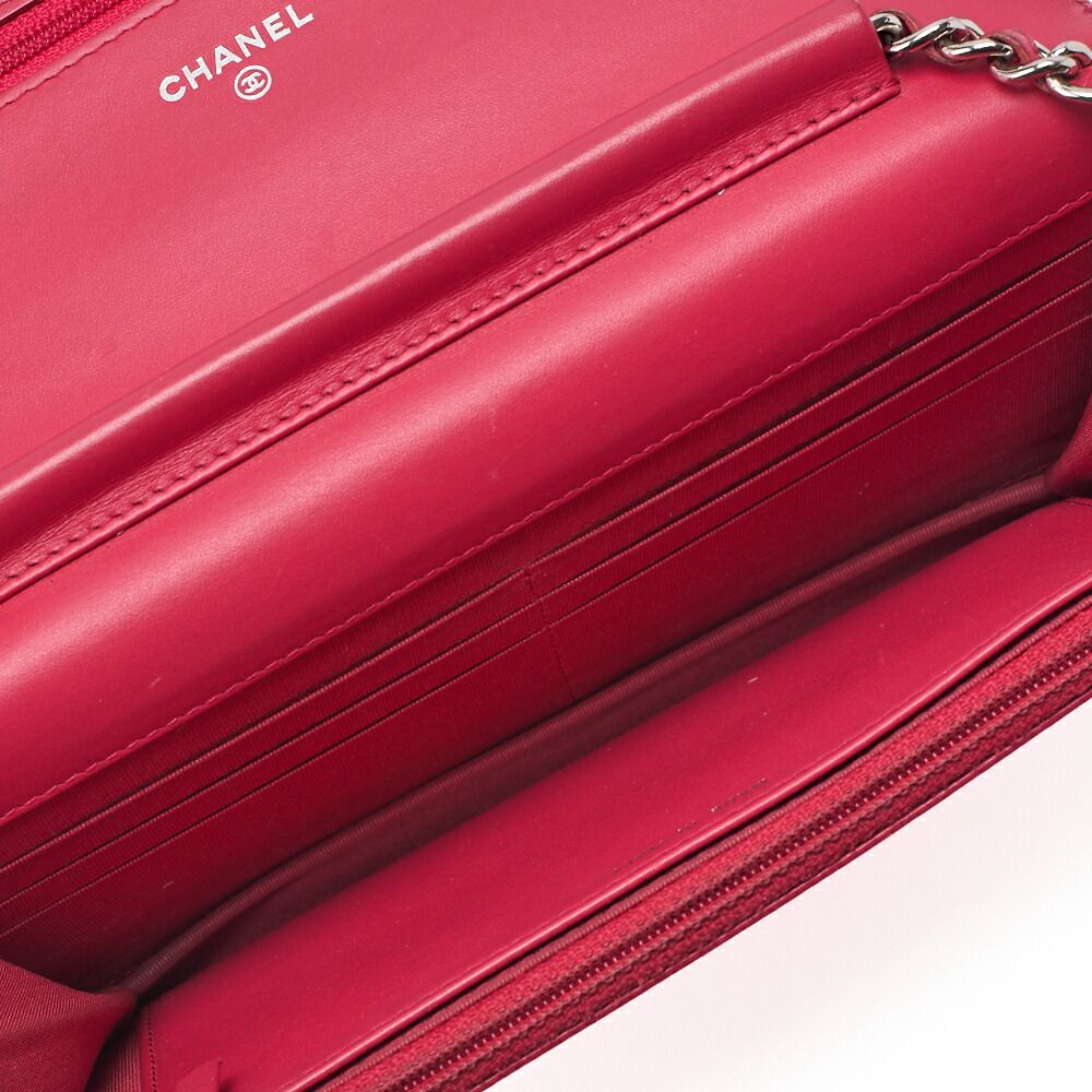 Chanel Shoulder Bag Chain Wallet Caviar Skin Rose Pink Silver Hardware Push