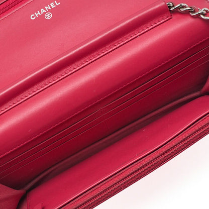 Chanel Shoulder Bag Chain Wallet Caviar Skin Rose Pink Silver Hardware Push
