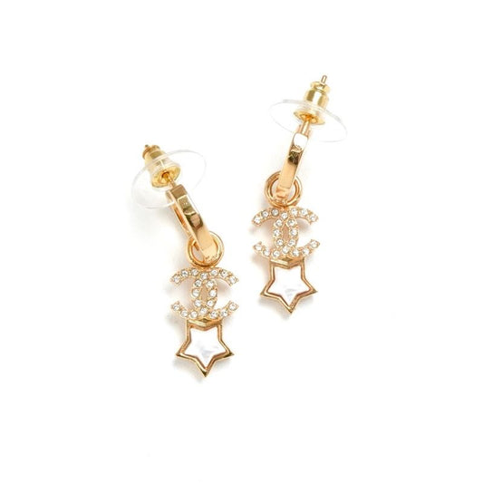 Chanel Earrings Earring Gold Coco Mark Star Hoop Rhinestone