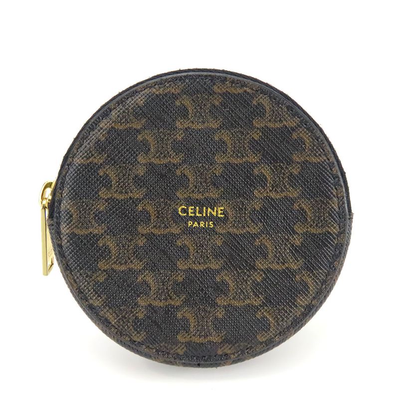 Celine Coin Case Triomphe 10d222bq3.38no PVC Leather Black Brown Gold Hardware