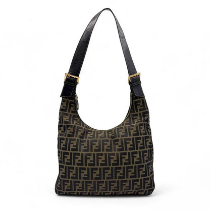 Fendi Zucca Leather And Canvas Brown And Black Shoulder Bag Gold