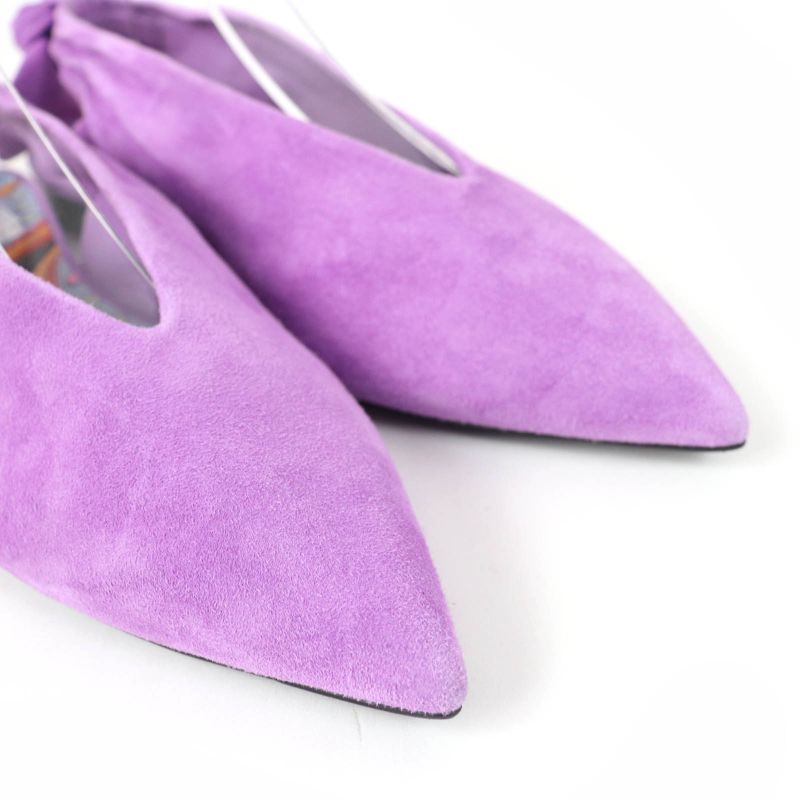 Hermes Eva Suede Leather Ribbon Ballet Shoes Flat Pumps Purple 37 With Box And