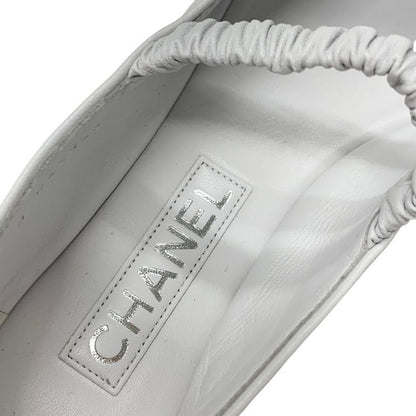Chanel Flat Shoes Leather Fabric White Black White Mary Jane Here Mark Ballet