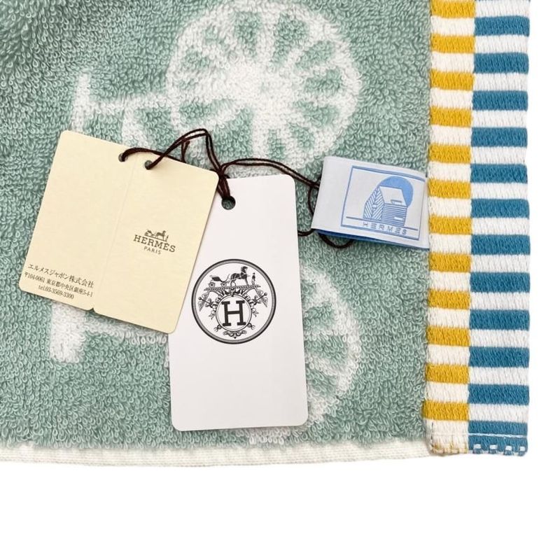Hermes Face Towel Beach Towel Purse H103622m 02 Cotton White Blue Green Les
