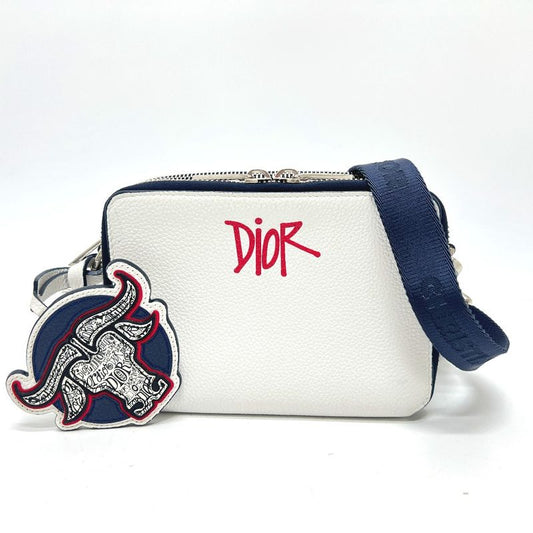 DIOR Shoulder Bag Dior X Stussy Collaboration Leather White