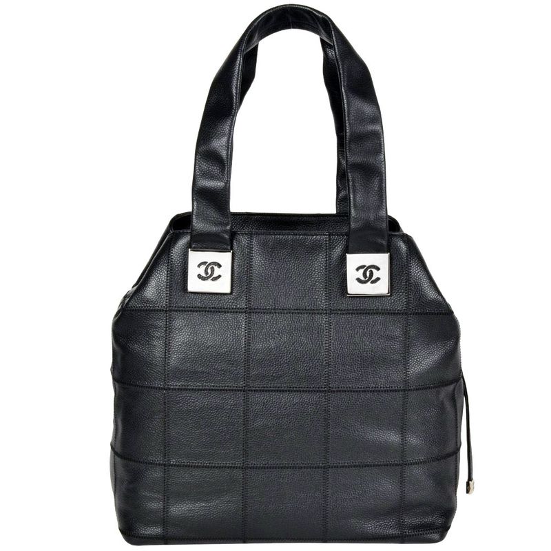 Chanel Coco Mark Choco Bar Tote Bag Caviar Skin Black