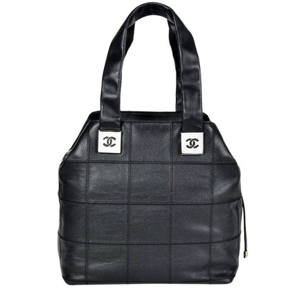 Chanel Coco Mark Choco Bar Tote Bag Caviar Skin Black