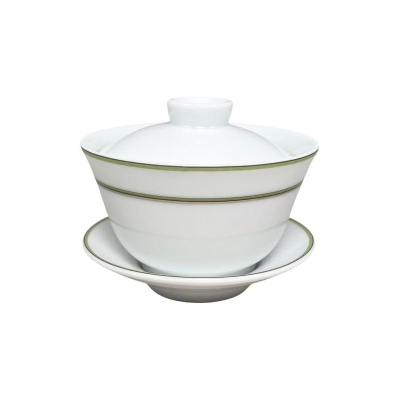 Hermes Teacup Rhythm Asian Teacup and Saucer with Lid H Logo Green White Hermes