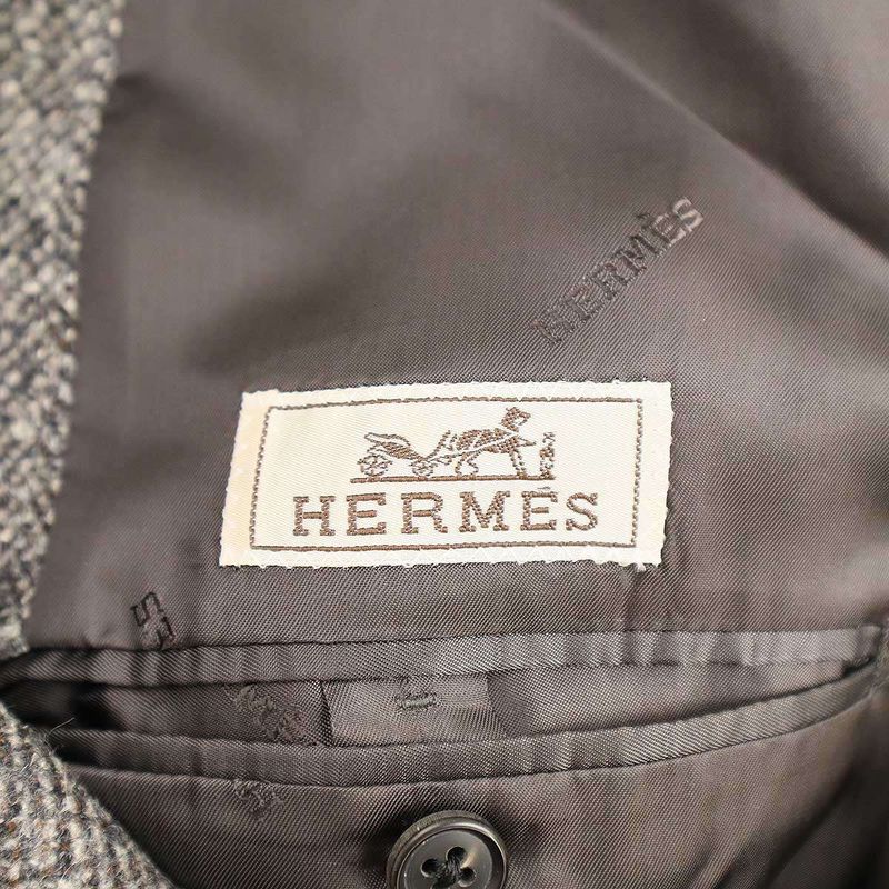 Hermes 15aw Multi-Fabric Double Breasted Tweed Coat Grey- 50