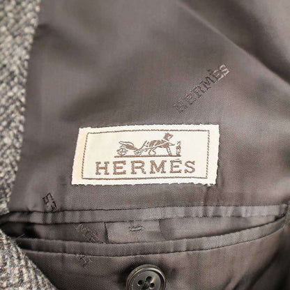 Hermes 15aw Multi-Fabric Double Breasted Tweed Coat Grey- 50