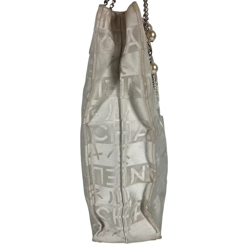 Chanel Shoulder Bag Ginza Limited Logo CC Coco Mark Logo Leather / Canvas White