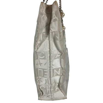 Chanel Shoulder Bag Ginza Limited Logo CC Coco Mark Logo Leather / Canvas White