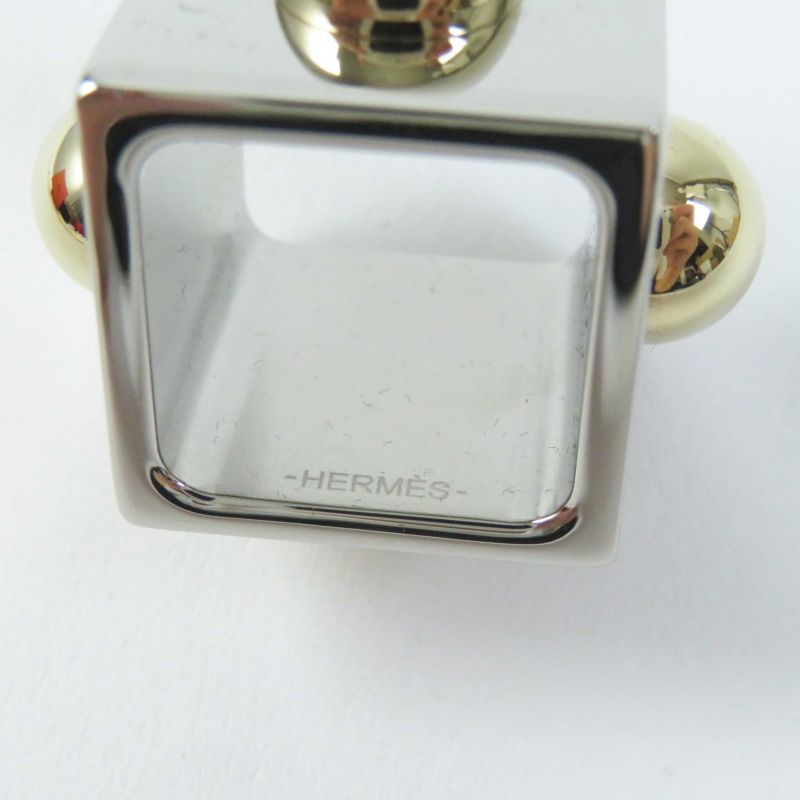Hermes Metal GP Cube Scarf Ring Gold Silver With Box And Storage Bag Made In