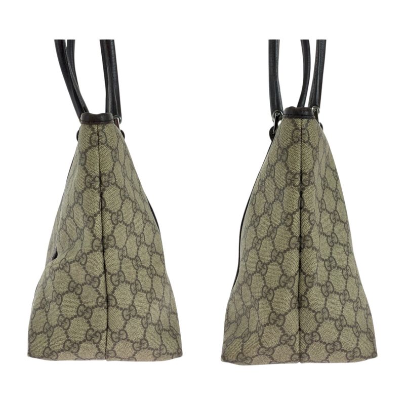Gucci Beige Brown Silver Hardware GG Supreme Canvas 114595 Tote Bag Shoulder