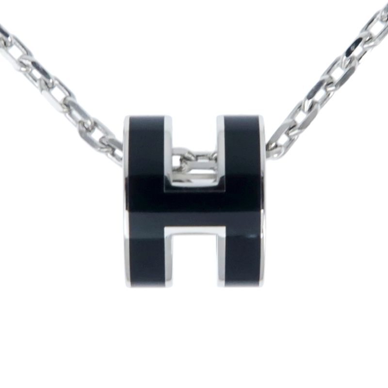 Hermes Necklace Pop Ash Mini Pendant H Black Silver-color- Accessories-