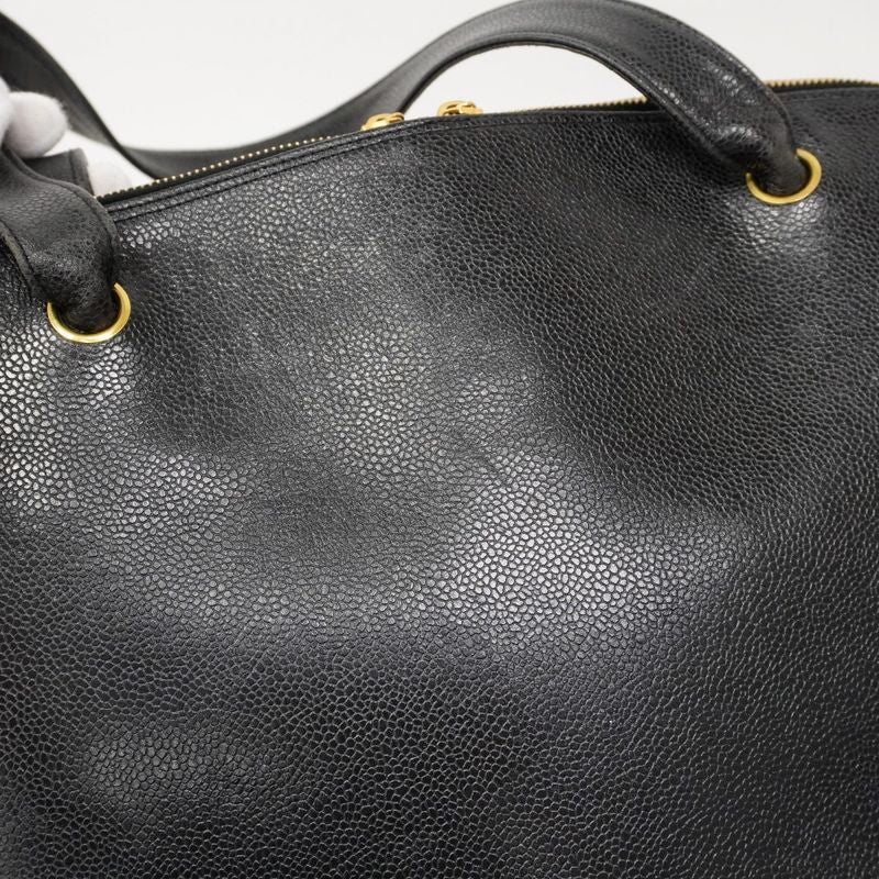 Chanel Shoulder Bag Caviar Skin Black Gold Hardware Women