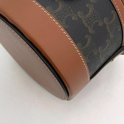 Celine Shoulder Bag Tambour Brown Triomphe Canvas