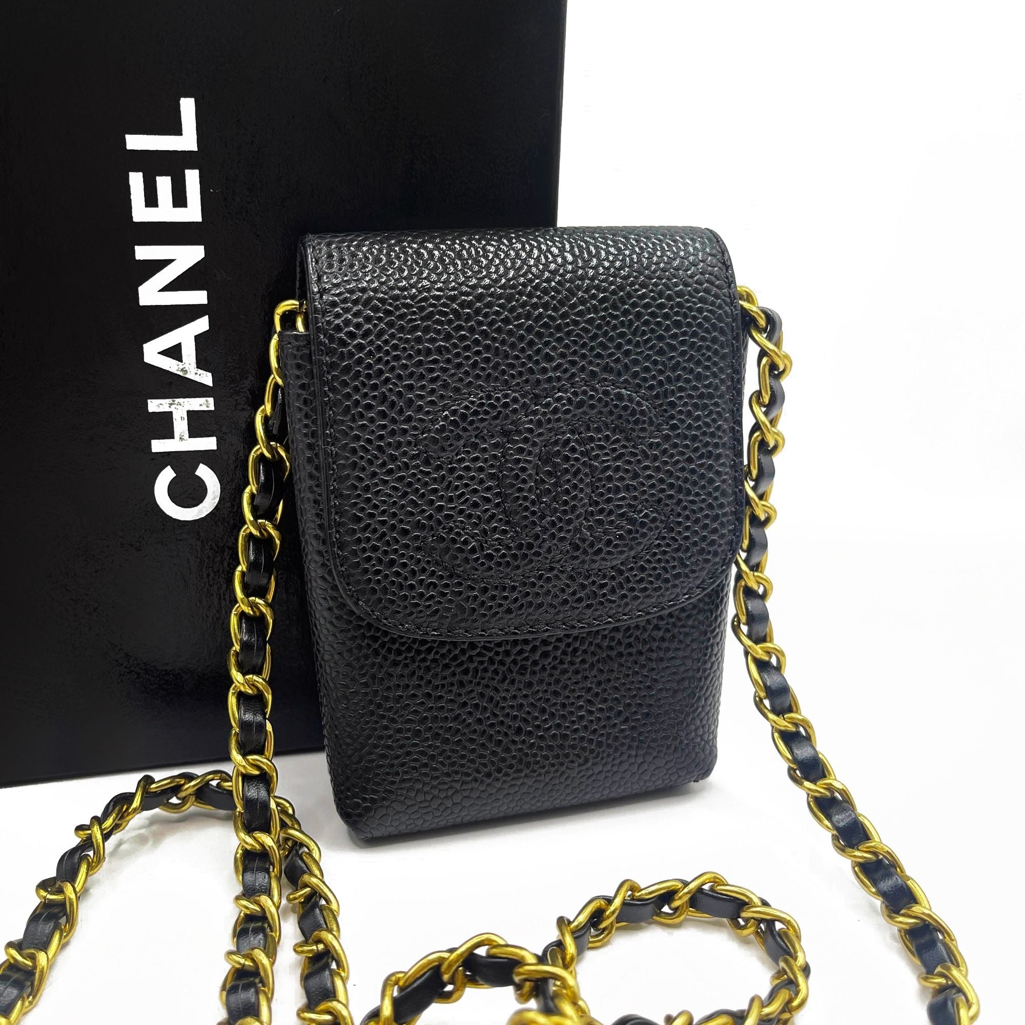 CHANEL Vintage Mini Flap Caviar Leather Pouch Cigarette Case Crossbody