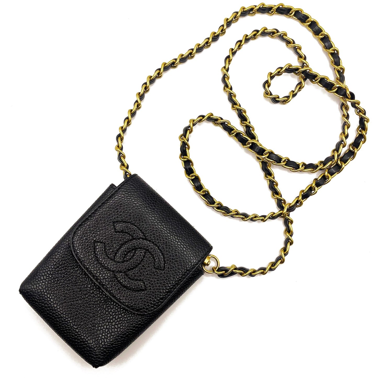 CHANEL Vintage Mini Flap Caviar Leather Pouch Cigarette Case Crossbody