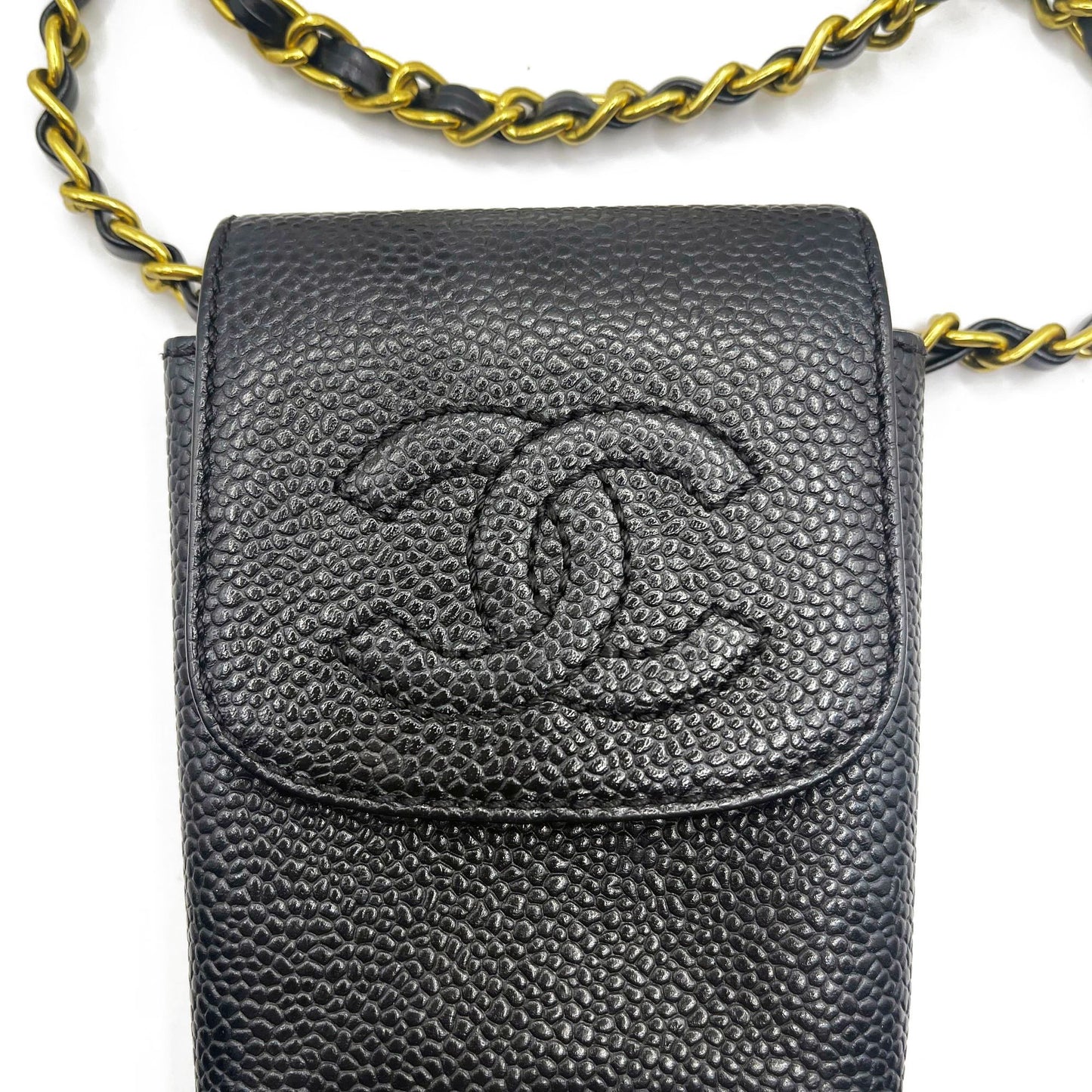 CHANEL Vintage Mini Flap Caviar Leather Pouch Cigarette Case Crossbody