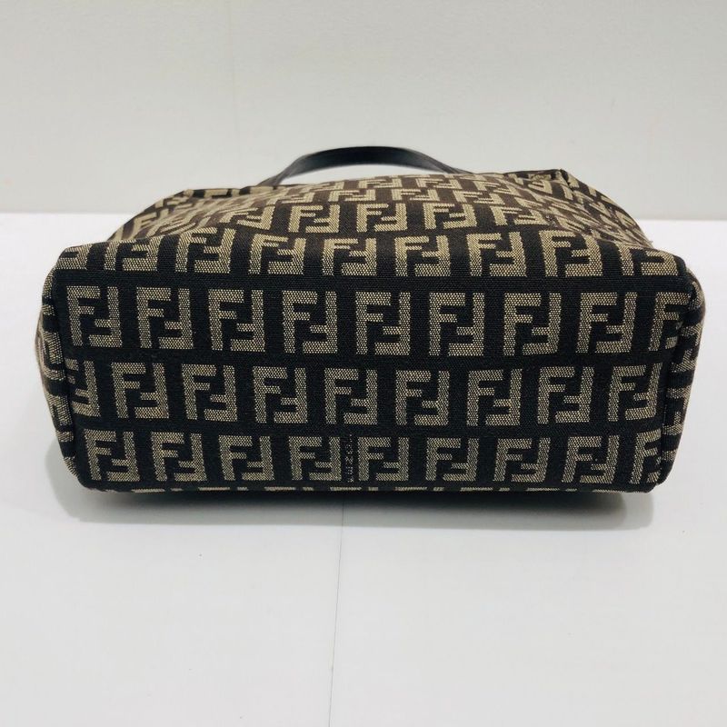 Fendi Mini Handbag 8bn105 Zucca Pattern Pouch Brown Canvas Xleather Ladies