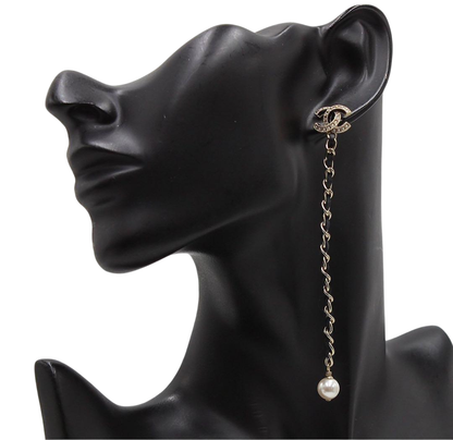 Ultra Chanel Coco Mark Faux Pearl Swing Earrings