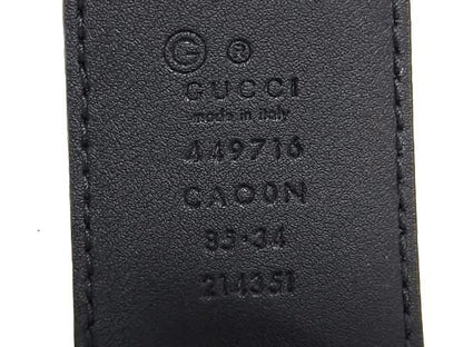 Gucci 449716 Leather Silver Hardware Belt Size 85.34 Men's Black