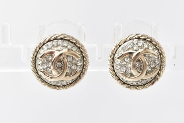 Chanel Earrings Chanel Circle Motif Logo CC Gold Rhinestone