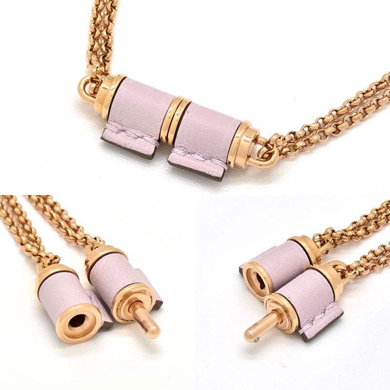 Hermes Charnières PM Necklace Swift Leather Gold Color Metal Neck Circumference