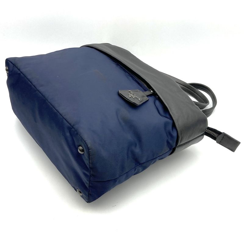 Prada 1bg047 Tote Bag Navy Blue Nylon/leather Ladies Men's Branded High Brand