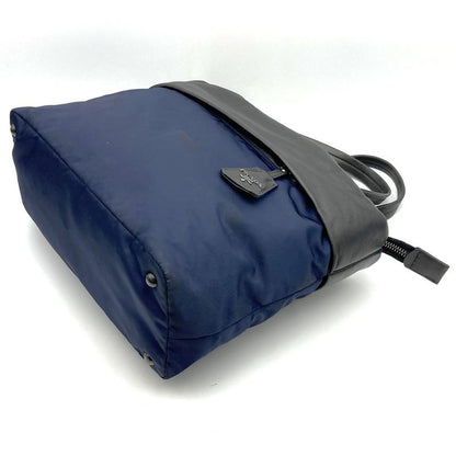 Prada 1bg047 Tote Bag Navy Blue Nylon/leather Ladies Men's Branded High Brand