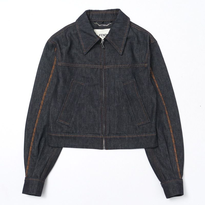 2023Fendi Denim Jacket Size 36 G-jacket Zip Up Jacket FF Cotton Indigo