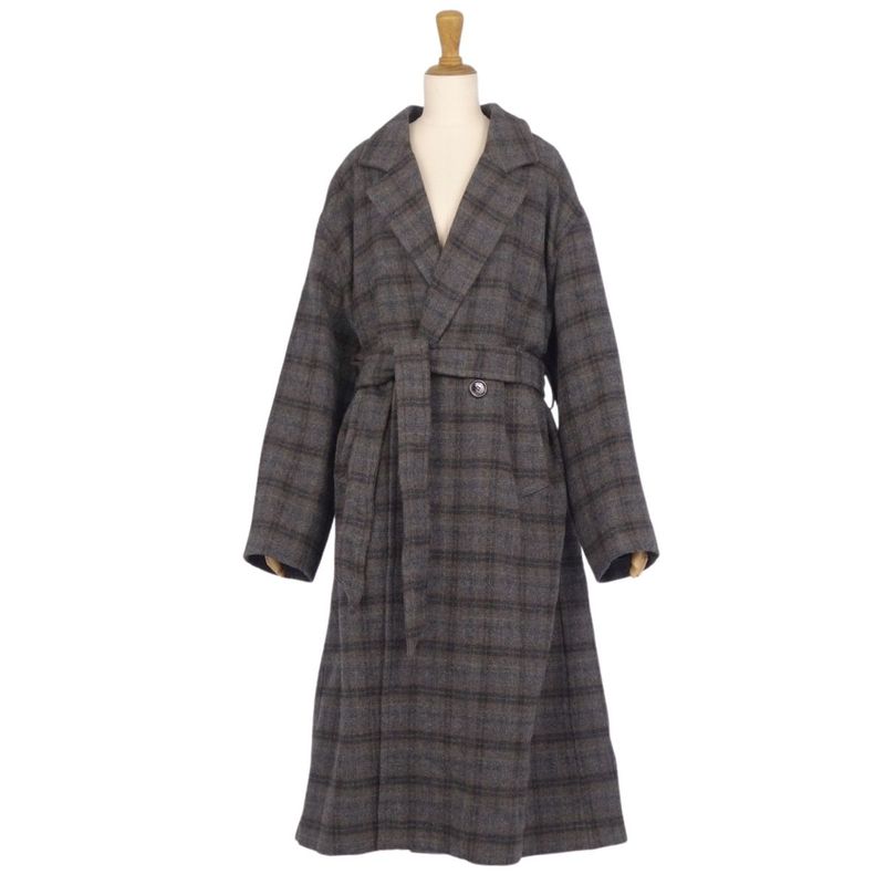 Celine Long Coat Double Breasted Check Wool