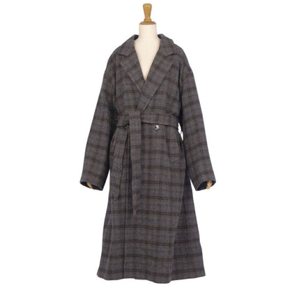 Celine Long Coat Double Breasted Check Wool