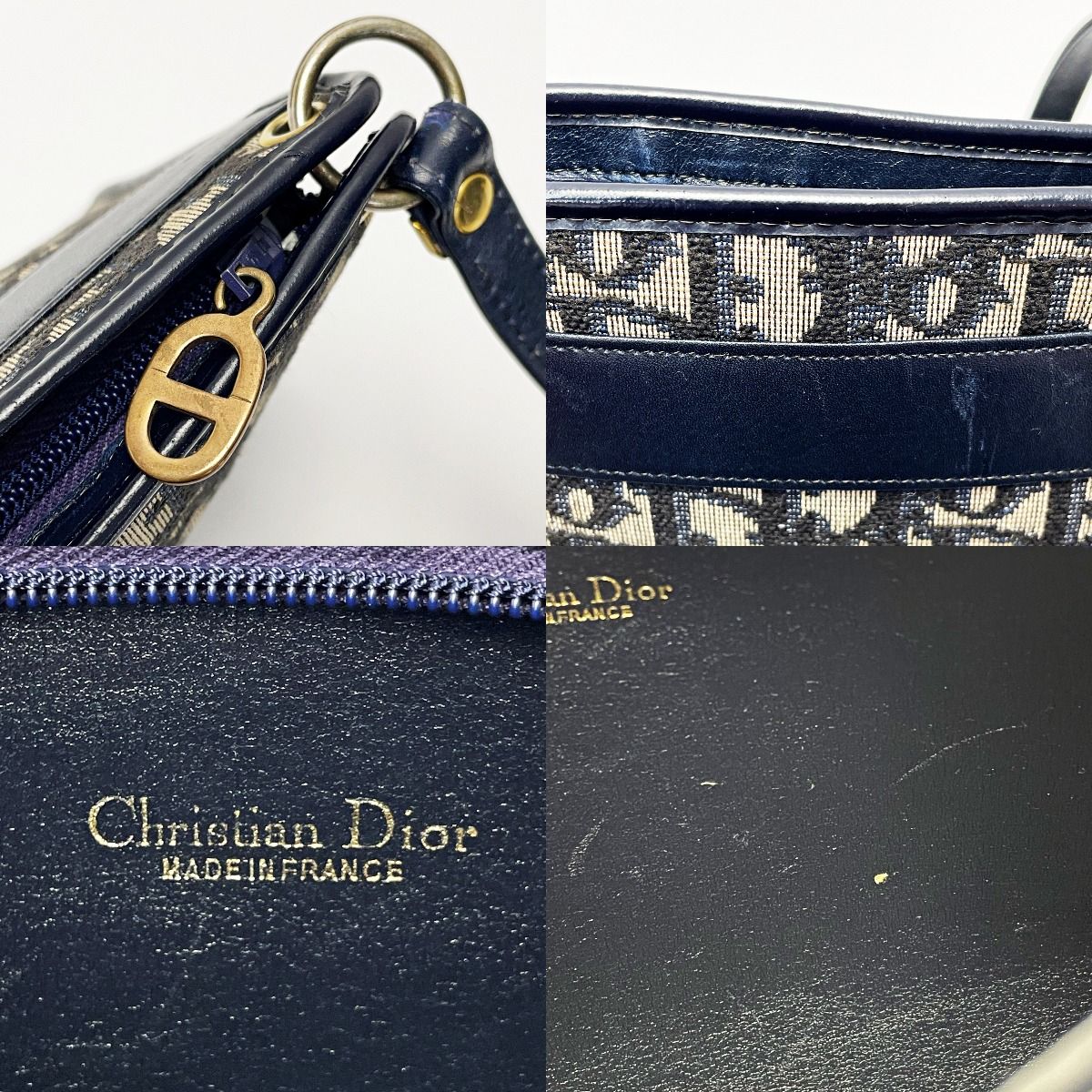 Christian Dior Trotter Navy X Gray Shoulder Bag Women's Gold Hardware