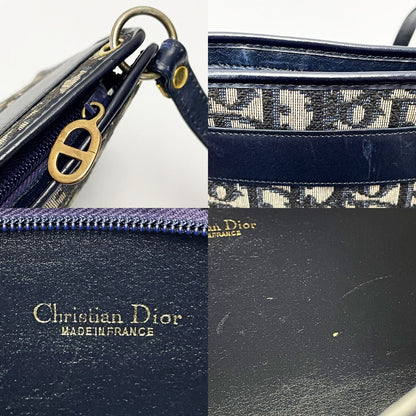 Christian Dior Trotter Navy X Gray Shoulder Bag Women's Gold Hardware