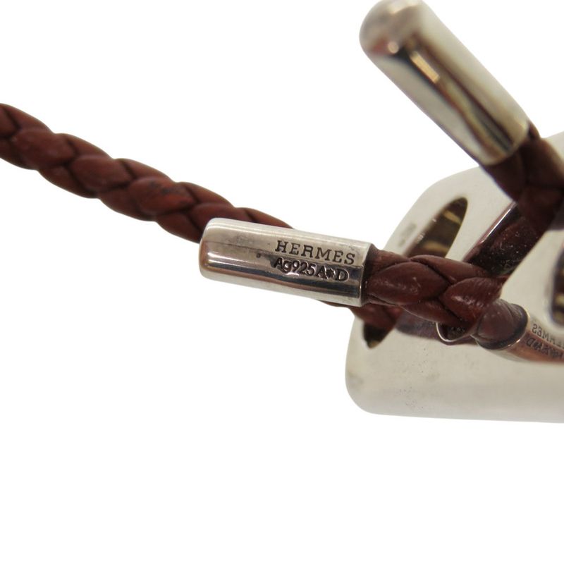 Hermes Leather 925 Silver Hardware Brown Bracelet 1126 Hermes