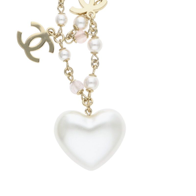 Chanel A21 B Faux Pearl Coco Mark Heart Necklace Women