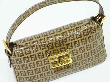 Authentic Fendi Zucchino Shoulder Bag Handbag Vinyl Brown 26725 Zucchino Bag