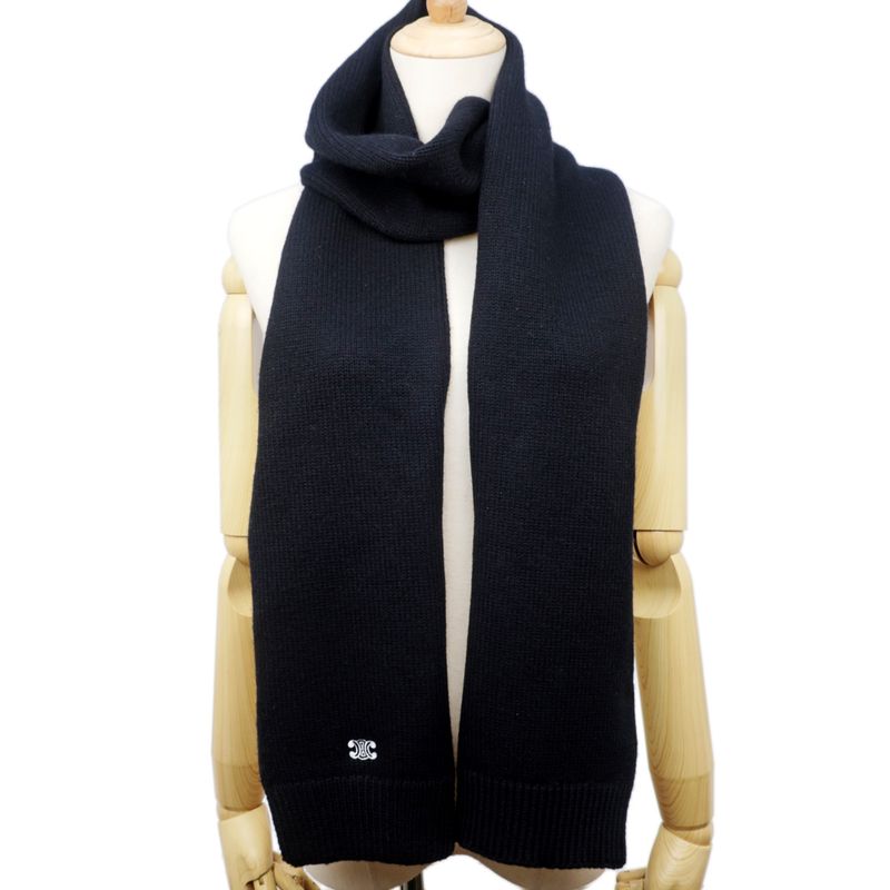 Celine Muffler - Black BK Triomphe Logo Wool Ladies Accessories Others