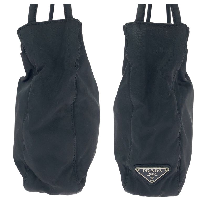 Prada Tessuto Triangle Logo Plate Black Silver Hardware Nylon Tote Handbag