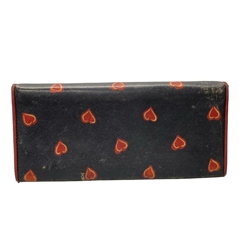 Prada Long Wallet - Black And Red Heart Leather