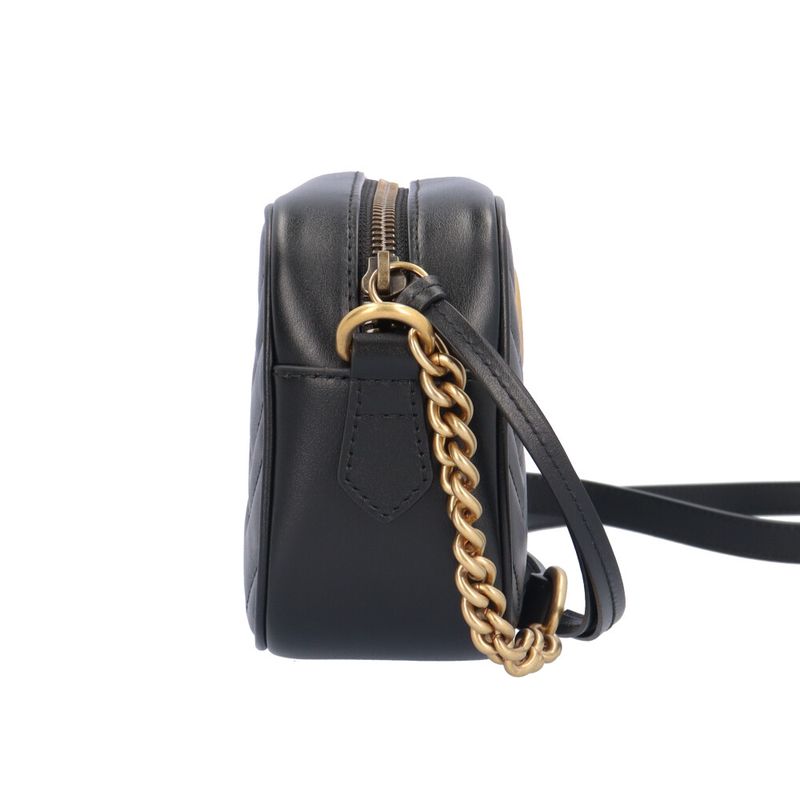 Gucci Quilted Mini Bag GG Marmont Shoulder Bag Leather 448065 Black Ladies