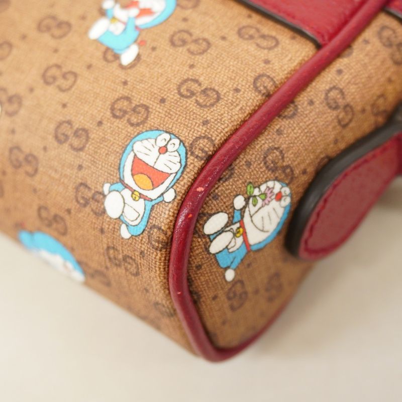 Gucci Shoulder Bag GG Supreme Doraemon 647784 PVC Beige Red Gold Hardware Women